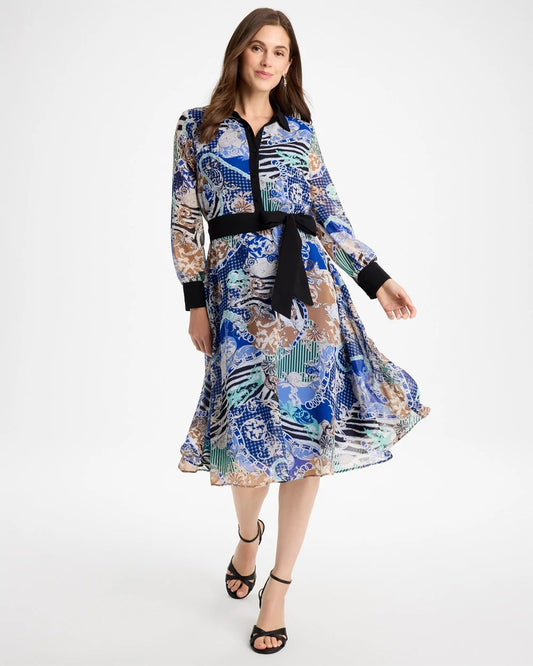 Elegant Printed Tie-Waist Midi Dress