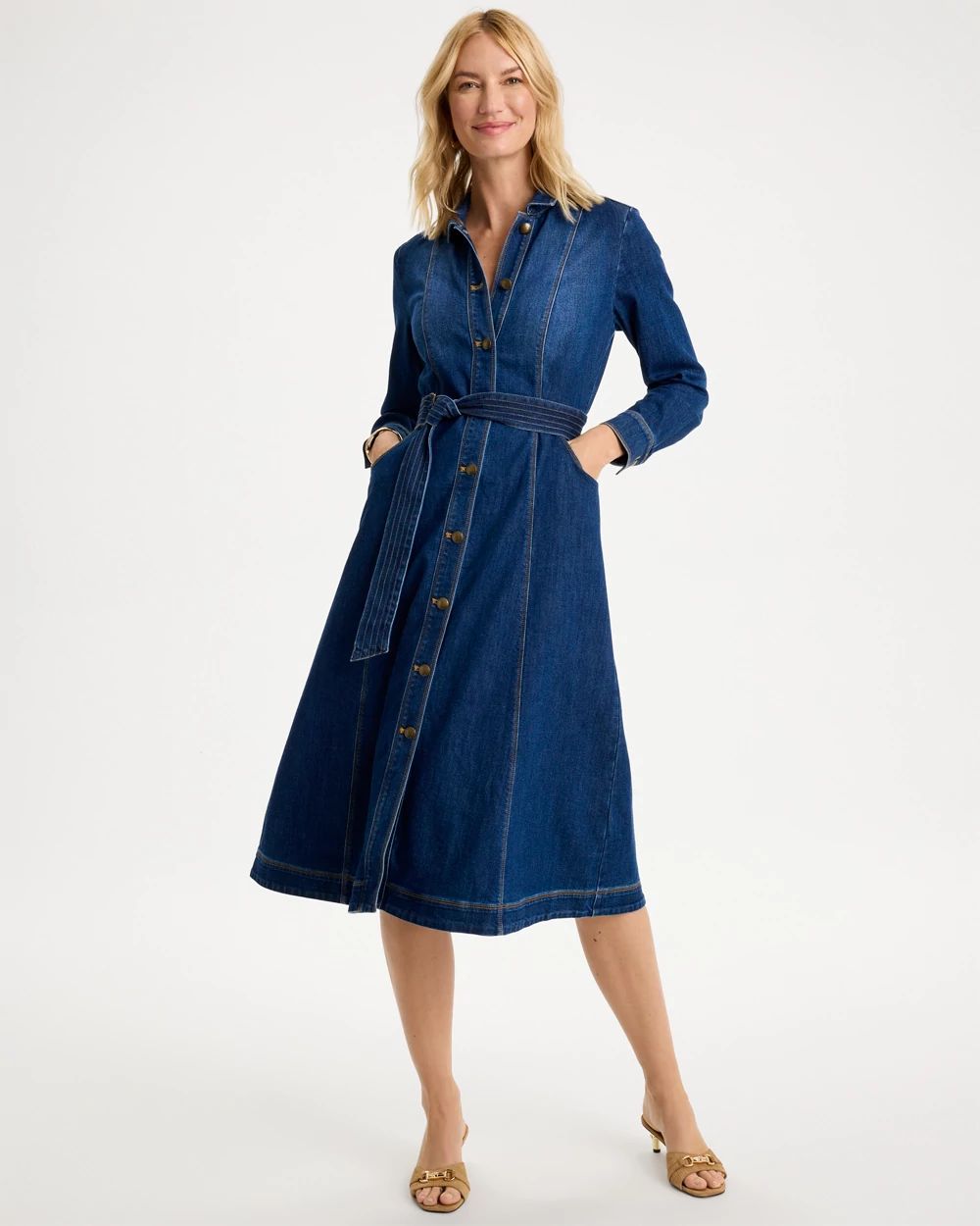 Denim Belted Midi Dress