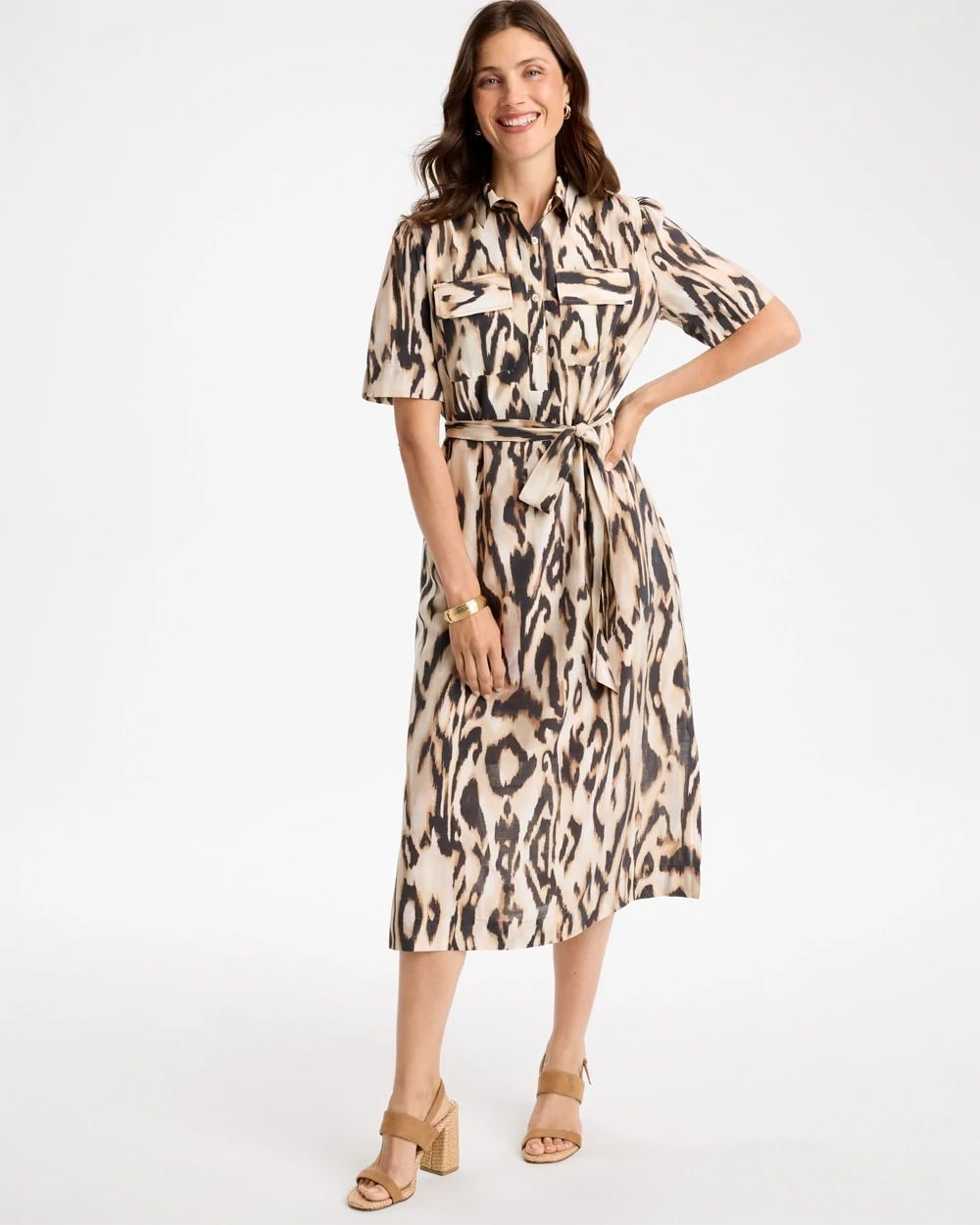 Leopard Print Tie-Waist Midi Dress