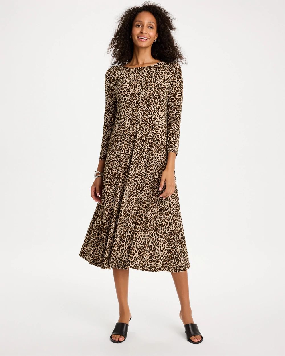 Leopard Print A-Line Midi Dress